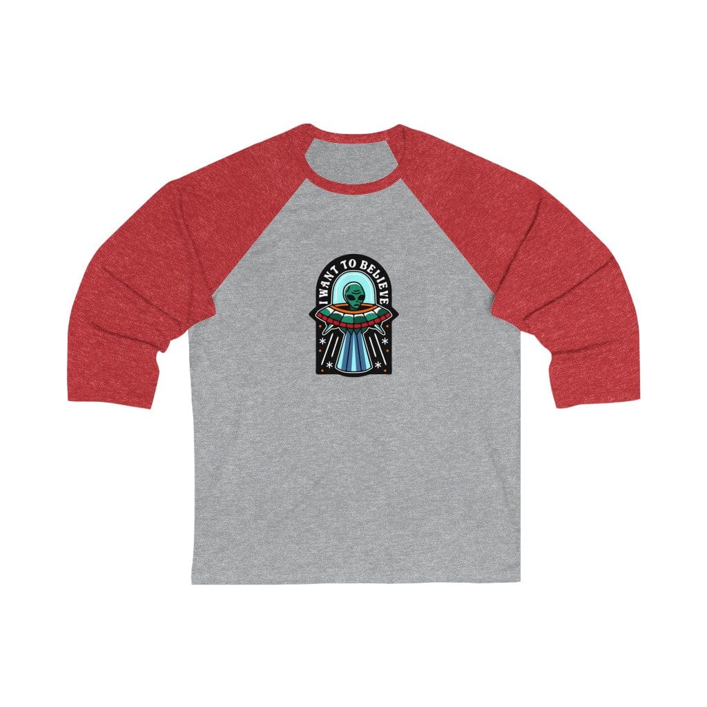 Long-sleeve Grey/ Red / XS BELIEVE IN ALIENS BASEBALL TEE trust trustrustrust
